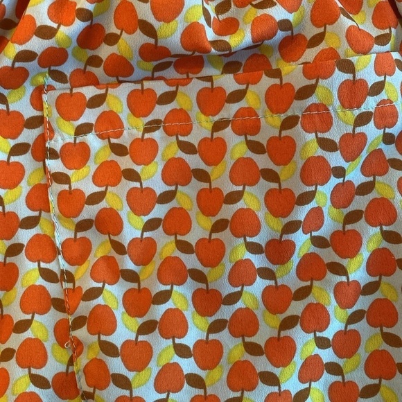 Audrey 3+1 lined apple print spaghetti strap elasticated waist 2 pocket dress S - Picture 6 of 8